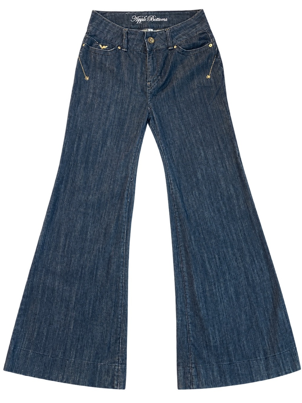 Apple Bottoms Y2K Flare Jeans Size 7/8 Dark Wash Gold Embellished Wide Leg Denim